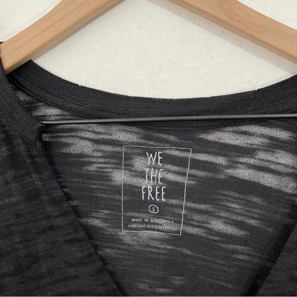 Free People Women’s S Black Semi Sheer Distressed Deep V Neck Oversized T Shirt - Picture 5 of 9